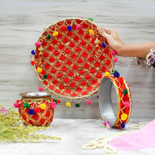 Load image into Gallery viewer, Astonishing Sequence Embroidered Karwa Chauth Thali Set
