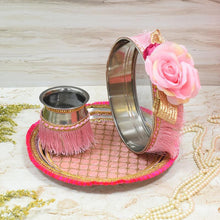 Load image into Gallery viewer, Blush Pink Floral Karwa Chauth Thali Set