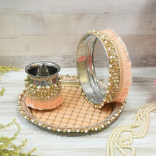 Load image into Gallery viewer, Perfect Peach Beaded Karwa Chauth Thali Set