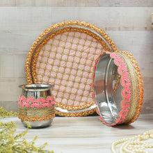 Load image into Gallery viewer, Phenomenal Pink & Peach Karwa Chauth Thali Set