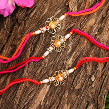 Load image into Gallery viewer, Flower shaped Rakhi Set of 3