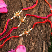 Load image into Gallery viewer, Flower shaped Rakhi Set of 3