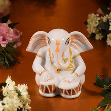 Load image into Gallery viewer, Handcrafted Marble Ganesha Statue Playing Tabla