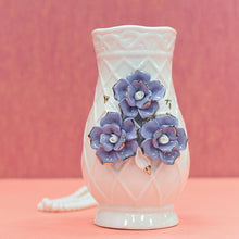 Load image into Gallery viewer, Crystal White Vase With Purple Roses