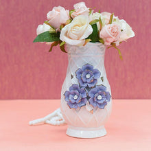 Load image into Gallery viewer, Crystal White Vase With Purple Roses