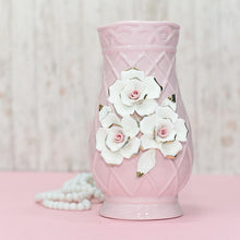 Load image into Gallery viewer, Crystal Pink Vase With White Roses