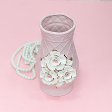 Load image into Gallery viewer, Crystal Pink Vase With White Roses