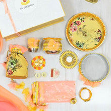 Load image into Gallery viewer, Festive Yellow Floral Bridal Pooja Box (Set of 12)