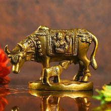 Load image into Gallery viewer, Kamdhenu with Calf Idol (Brass)