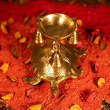 Load image into Gallery viewer, Antique Brass Tortoise Diya with Bells