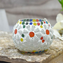 Load image into Gallery viewer, Colorful Floral Polka Dots Mosaic Glass T-light Candle Holder
