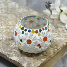 Load image into Gallery viewer, Colorful Floral Polka Dots Mosaic Glass T-light Candle Holder