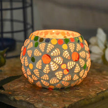 Load image into Gallery viewer, Colorful Floral Polka Dots Mosaic Glass T-light Candle Holder