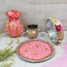 Load image into Gallery viewer, Floral Pink Bridal Karwa Chauth Thali Set