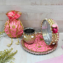 Load image into Gallery viewer, Floral Pink Bridal Karwa Chauth Thali Set