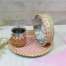 Load image into Gallery viewer, Classy Peach Beaded Karwa Chauth Thali Set