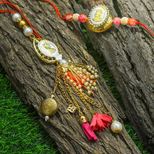 Load image into Gallery viewer, Pastel Pearl Silver Coin Bhaiya Bhabhi Rakhi (Set Of 2)