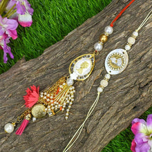 Load image into Gallery viewer, Pastel Pearl Silver Coin Bhaiya Bhabhi Rakhi (Set Of 2)