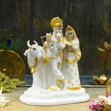 Load image into Gallery viewer, Golden White Radha Krishna With Cow Idol