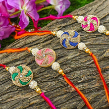 Load image into Gallery viewer, Chic Zari Round Rakhi (Set of 4)