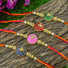 Load image into Gallery viewer, Traditional Bejewelled Rakhi (Set of 4)