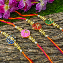 Load image into Gallery viewer, Traditional Bejewelled Rakhi (Set of 4)