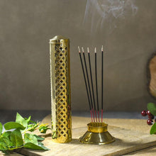 Load image into Gallery viewer, Handmade Brass Agarbatti Incense Holder with Wavy Latticework