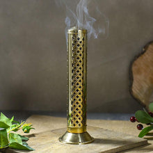 Load image into Gallery viewer, Handmade Brass Agarbatti Incense Holder with Wavy Latticework