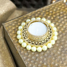 Load image into Gallery viewer, Elegant Pearl Studded Golden T-Light Candle Holder