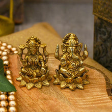 Load image into Gallery viewer, Impressive Lord Ganesha & Laxmi on Lotus Brass Figurine