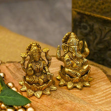 Load image into Gallery viewer, Impressive Lord Ganesha & Laxmi on Lotus Brass Figurine