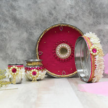 Load image into Gallery viewer, Pink and White Decorated Karwa Chauth Thali Set