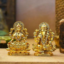 Load image into Gallery viewer, Auspicious Golden Laxmi Ganesh Murti On Lotus