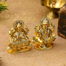 Load image into Gallery viewer, Auspicious Golden Laxmi Ganesh Murti On Lotus