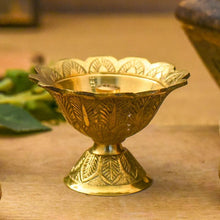 Load image into Gallery viewer, Traditional Handcrafted Brass Floral Diya with Floral Carvings