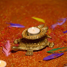 Load image into Gallery viewer, Brass Tortoise Deepak With Ganesh & Laxmi