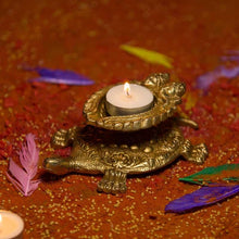 Load image into Gallery viewer, Brass Tortoise Deepak With Ganesh & Laxmi