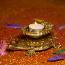Load image into Gallery viewer, Brass Tortoise Deepak With Ganesh & Laxmi