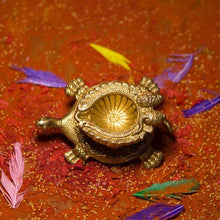 Load image into Gallery viewer, Brass Tortoise Deepak With Ganesh & Laxmi