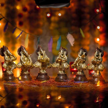 Load image into Gallery viewer, Brass Set of Six Musical Ganesha Idols