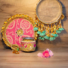 Load image into Gallery viewer, Rani & Mint Jaipuri Karwa Chauth Thali Set