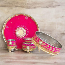 Load image into Gallery viewer, Pink Decorated Karwa Chauth Thali Set