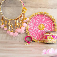 Load image into Gallery viewer, Light Pink & Rani Gota Karwa Chauth Thali Set