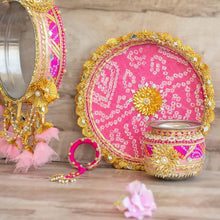 Load image into Gallery viewer, Light Pink & Rani Gota Karwa Chauth Thali Set