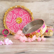 Load image into Gallery viewer, Light Pink & Rani Gota Karwa Chauth Thali Set