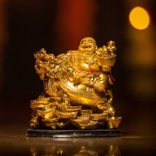 Load image into Gallery viewer, Laughing Buddha with Dragon Tortoise on Bed of Wealth