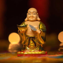 Load image into Gallery viewer, Feng Shui Laughing Buddha with Swinging Fan Showpiece for Good Luck Prosperity