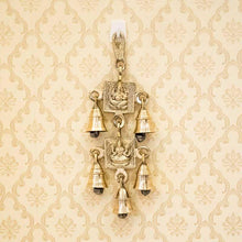 Load image into Gallery viewer, Antique Brass Door/Wall Hanging 5 Bells with Engraved Laxmi & Ganesh