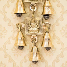 Load image into Gallery viewer, Antique Brass Door/Wall Hanging 5 Bells with Engraved Laxmi & Ganesh