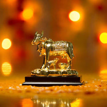 Load image into Gallery viewer, Antique Golden Kamdhenu with Calf Statue
